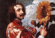 Anthony Van Dyck Self Portrait With a Sunflower showing the gold collar and medal King Charles I gave him in 1633 oil painting artist